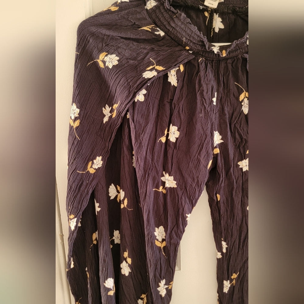 Women's Black Leg Wide Floral Pants S - Picture 10 of 12